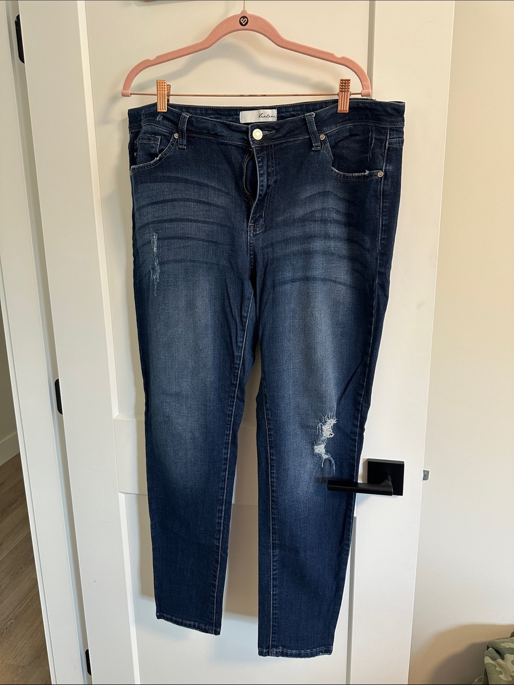KanCan Dark Blue Skinny Jeans with Faded & Distressed Detail